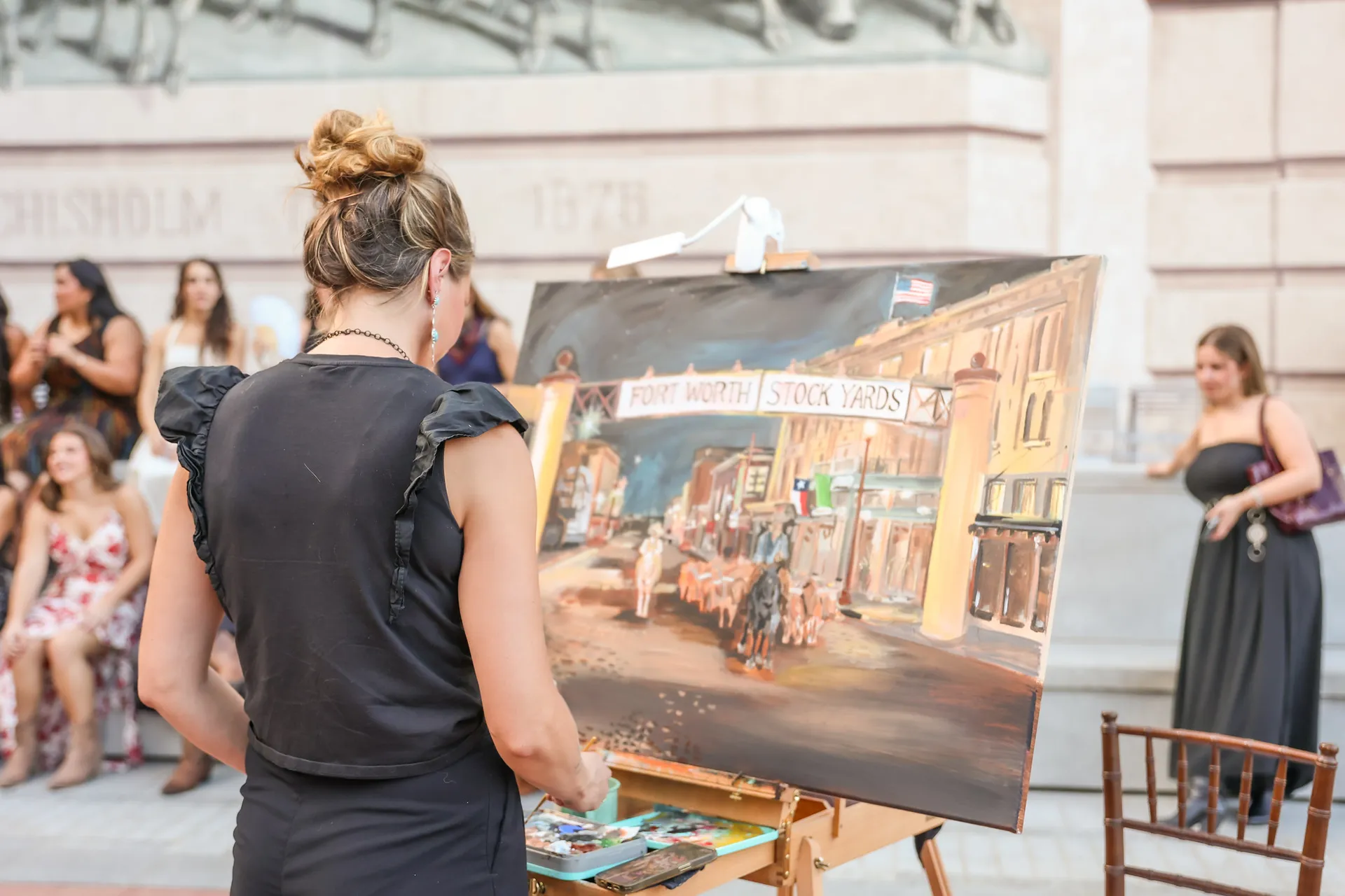 Painter working on painting