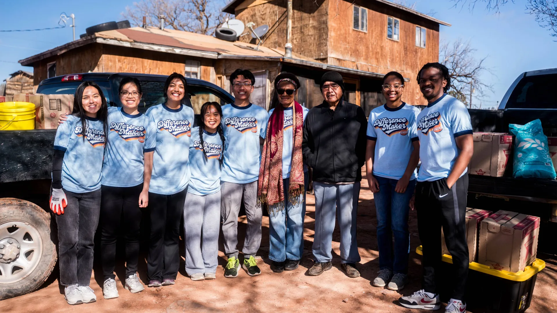 Students delivering food and water