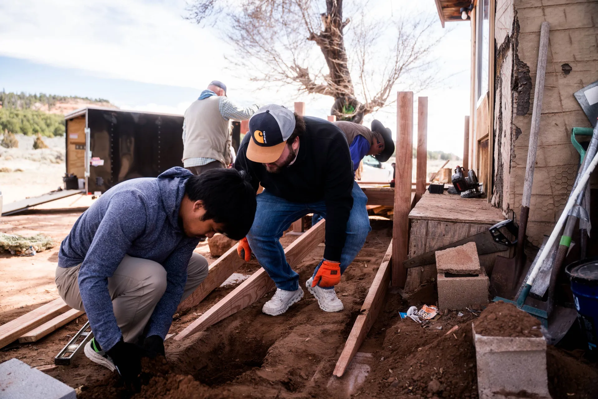 Students building wheelchair ramps