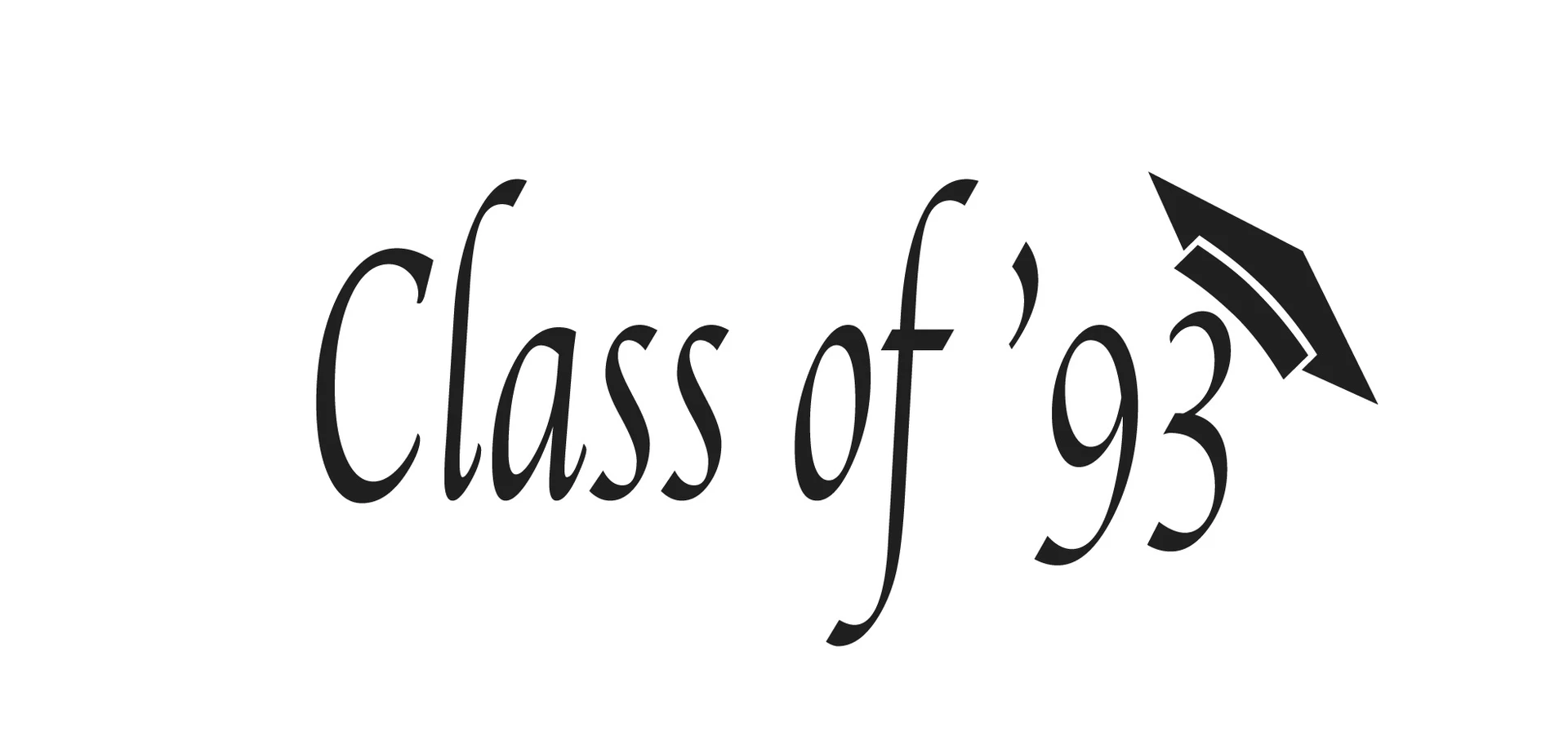 Logo that says "Class of '93" with a small graduation cap hanging over the three
